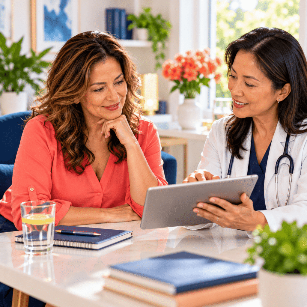 Woman Discussing Integrative Menopause Treatment Options With A Clinician