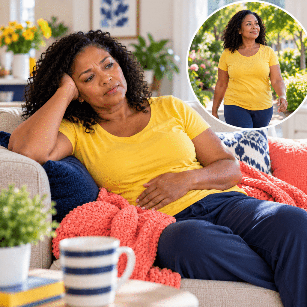 Woman Coping With Fatigue And Emotional Stress During Hysterectomy Recovery