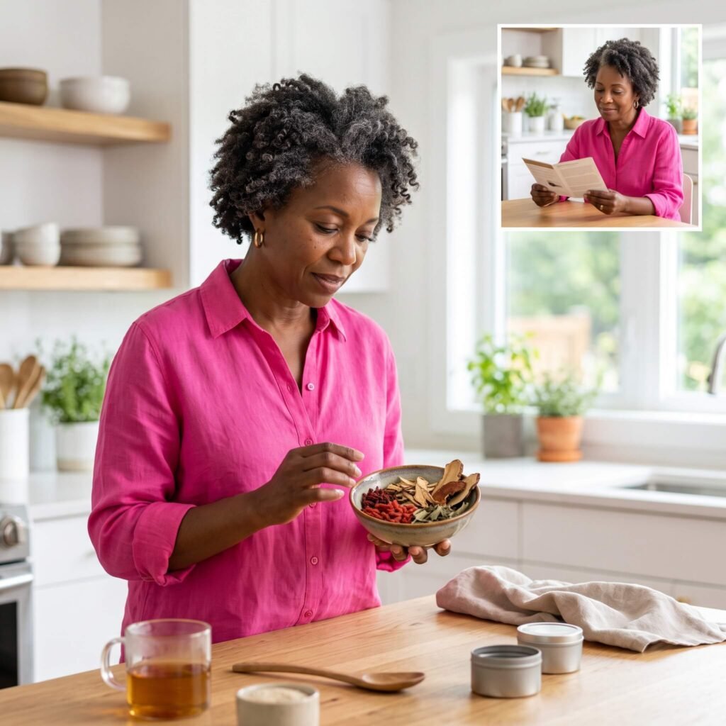 Woman Learning About Traditional Chinese Herbal Formula For Menopause