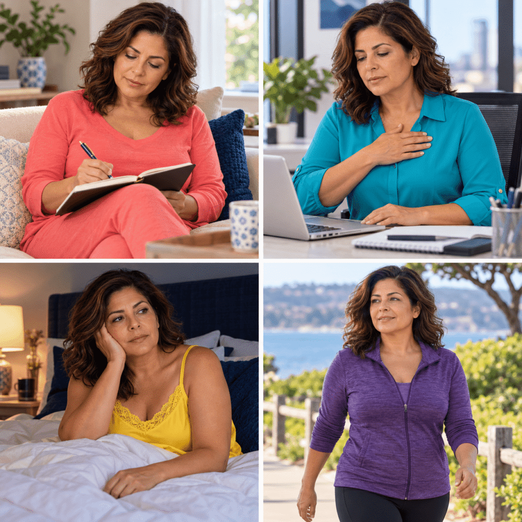 Midlife Woman Tracking Symptoms Instead Of Assuming Estrogen Dominance