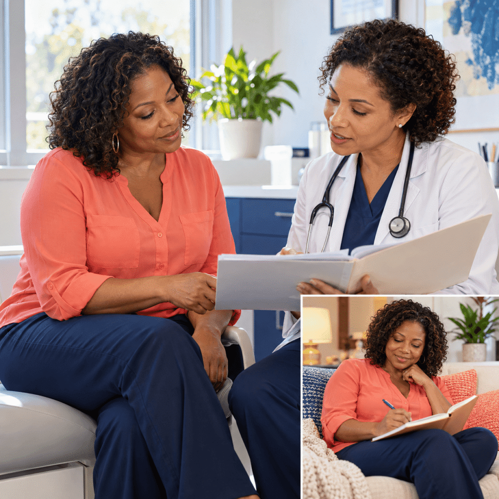 Woman Reviewing Ovary Status And Hormone Symptoms After Hysterectomy
